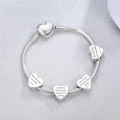 Heart Charm Fit for Pandora Charms Bracelet Inspirational Engraving Jewelry Personality Encouragement Gifts for Women - style: I'd shank a bi♡ch for you right in the kidney