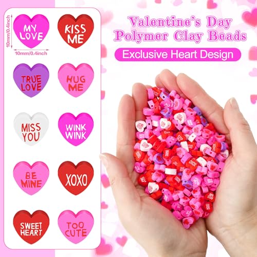 300Pcs Conversation Heart Beads,Valentine's Day Polymer Clay Beads | Conversation Heart Beads Set for Jewelry Making Bracelet Necklace Making - color: Pink Color