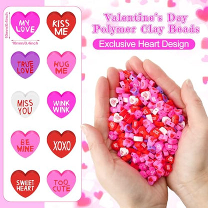 300Pcs Conversation Heart Beads,Valentine's Day Polymer Clay Beads | Conversation Heart Beads Set for Jewelry Making Bracelet Necklace Making - color: Pink Color