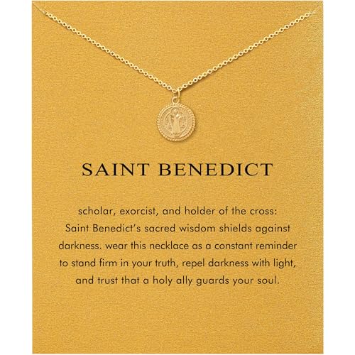 Baydurcan Dainty Gold Necklace for Women Ankh Mom Jesus Sun Star Necklace | 14K Gold Plated Pendant Necklaces Gifts for Friends Sister Mother, Birthday, Christmas, Graduation, Inspirational Gifts - style: Saint Benedict