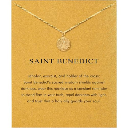 Baydurcan Dainty Gold Necklace for Women Ankh Mom Jesus Sun Star Necklace | 14K Gold Plated Pendant Necklaces Gifts for Friends Sister Mother, Birthday, Christmas, Graduation, Inspirational Gifts - style: Saint Benedict