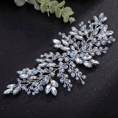 Boho Light Blue Crystal Silver Headband for Women Girls Wedding Bridal Handmade Branches Headpiece Special Occasion Hair Styling Jewelry (Silver) - color: Silver