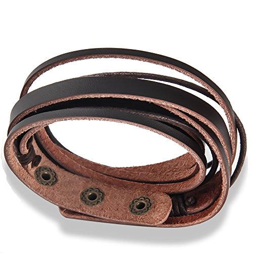 Handmade Genuine Vintage Leather Wrist Cuff Wrap Bracelet Adjustable - style: A: 1 Brown