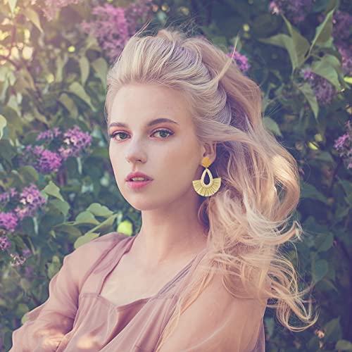 Ponpon 6-18 Pairs Earrings for Women, Lightweight Summer Earrings Straw Earrings Fashion Geometric Statement Hoop Dangle Drop Earrings for Women - style: Style A - 6 Pairs