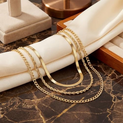 9-Piece Gold Tone Layered Chain Necklace Set for Women, Versatile Stackable Necklaces with Vertical Bar/Herringbone/Padlock Coin Charms, Trendy Boho Jewelry - style: TZJ-003359
