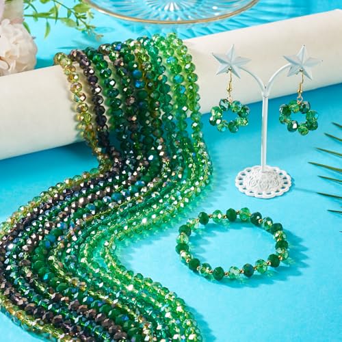 585Pcs Green Glass Rondelle Seed Beads 8x6mm Faceted Crystal Pony Kandi Waist Beads Kit Bulk Beads for Summer Crafts DIY Friendship Bracelets Jewelry Making Supplies