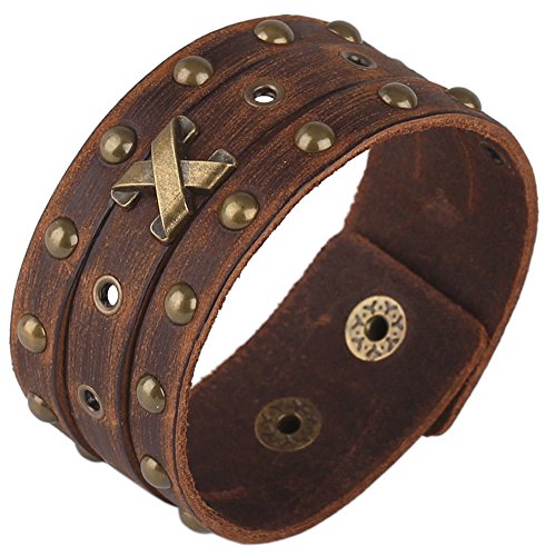 Leather Bracelet for Men Braided Stainless Steel Mens Bracelets - color: Brown 3