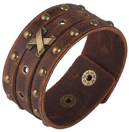 Leather Bracelet for Men Braided Stainless Steel Mens Bracelets - color: Brown 3