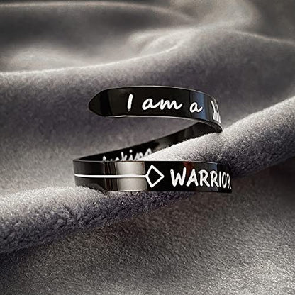 Opening Black Keep Going ring Stainless Steel Adjustable Never give up Jewelry Inspirational Opening Stacking Cute Hiphop Band - style: I am a WARRIOR