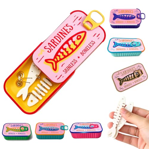 Sardines Travel Jewelry Box, Sardine Tin Jewelry Box, 3d Printed Sardine Tin Like Jewelry Case, with Fish-Shaped Holders for Earrings and Charms, Portable Earring Organizer (Multicolor M) - color: Multicolor M