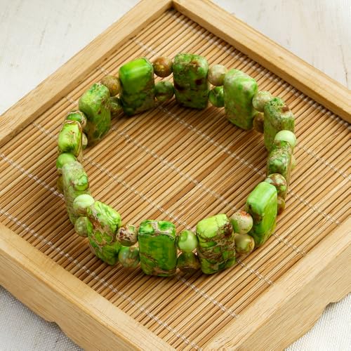 Yomisa Boho Beaded Bracelets for Women,Natural Chakra Turquoise Stone Jasper Bead Bracelet for Womens,Bohemian Handmade Stretch Beads Friendship Bracelets,Healing Trendy Western Jewelry Gifts - color: Green Imperial Stone Bead