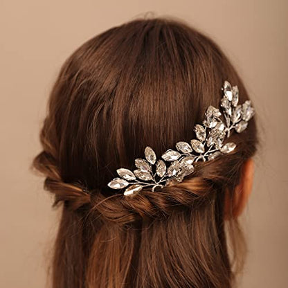Teyglen 3pcs Bridal Crystal Hair Pins Rhinestones Hair Pieces Simple Crystal Wedding Hair Accessories Handmade Hair Pins for Women Bride Girls (Gold) - color: Gold