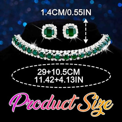 CLOACE Rhinestone Bridal Wedding Jewelry Set Sparkly Chocker Necklaces Earrings Prom Jewelry Accessories for Women - color: Green