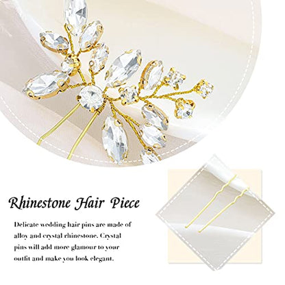 JAKAWIN Rhinestone Wedding Hair Pins Silver Bridal Crystal Hair Jewelry Accessories for Women HP130 (Gold) - color: 2 Gold