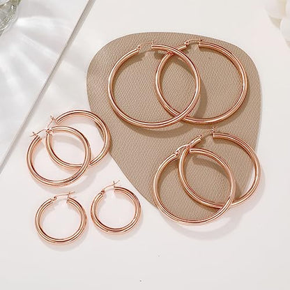 4mm Thick Gold Chunky Earrings Steling Silver Post Hoops Earrings For Women Hollow Tube Hoops Earrings Thick Gold Hoop Earrings Hypoallergenic Lightweight Gold Hoop Large Earrings 20/30/40/50/60MM - color: Rose gold,60mm