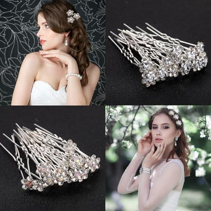 60 Pieces Bridal Wedding Hair Pins Silver Pearl Rhinestone Crystal Flower U Shape Clips Diamond Jewelry Updo Hair Barrettes Prom Styling Decorations Accessories for Brides Bridesmaids Women