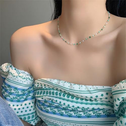 Pearl Beaded Lariat Necklace for Women Trendy Fashion Accessories Boho Jewelry Gift - color: E-green beaded Necklace