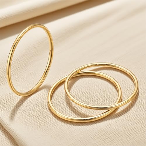 Women Stainless Steel Solitaire Stackable Ring Non Tarnish - color: 3 Gold, size: 7