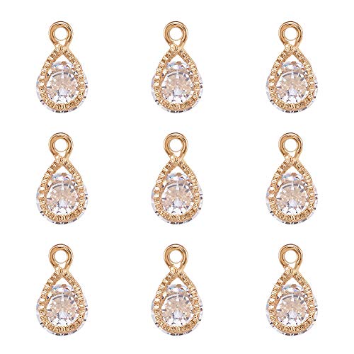 Beadthoven 100pcs Cubic Zirconia Alloy Charms Drop Shaped KC Gold Pendants for Jewelry Making Choker Tiny Dangle Accessories - color: Gold-Drop