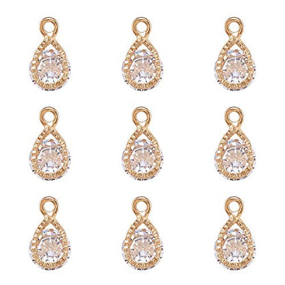 Beadthoven 100pcs Cubic Zirconia Alloy Charms Drop Shaped KC Gold Pendants for Jewelry Making Choker Tiny Dangle Accessories - color: Gold-Drop