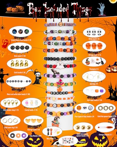 Goldwise Halloween-Inspired Jewelry Making Kit for Adults, 2 Boxes with Black, Orange & Purple Beads, Alphabet Beads (A–Z) & Halloween Charms for DIY Jewelry Design - color: Halloween
