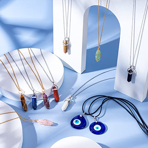 12pcs Healing Crystal Necklaces Hexagonal Natural Gemstone Pendants Bullet Shape Mix Quartz Stone Charms & Evil Eye Charms for DIY Necklace Bracelet Earring Jewelry Making Women Girls - color: 3-Mixed Color-Bullet with Chain