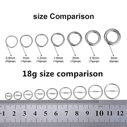 ORANGELOVE Hypoallergenic Nose Rings 20G 18G 16G 14G 12G 10G 8G 316l Surgical Steel Septum Jewelry Hinged Segment Ring Body Piercing Nose Hoop Lip Rings Nose Helix Cartilage Rook Earrings - color: Silver, size: 1pc 18 Gauge 8mm