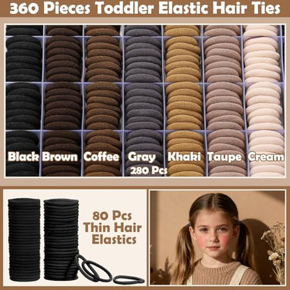 Brown Hair Accessories for Girls - 360 Pieces Cotton Toddler Hair Ties Brown Ponytail Holders, Hair Clips and Hair Tail Tools, Neutral Colors - color: Brown
