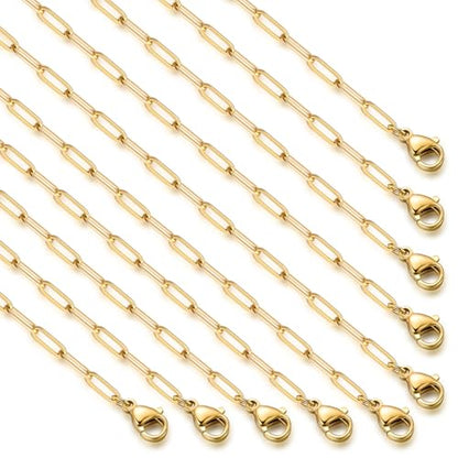 10PCS Gold Paperclip Chain Bulk Stainless Steel Necklace forJewelry Making | 3MM 24 Inches 18K Gold PVD Plated Finished Cable Link Chain Bulk for DIY Necklace Crafts