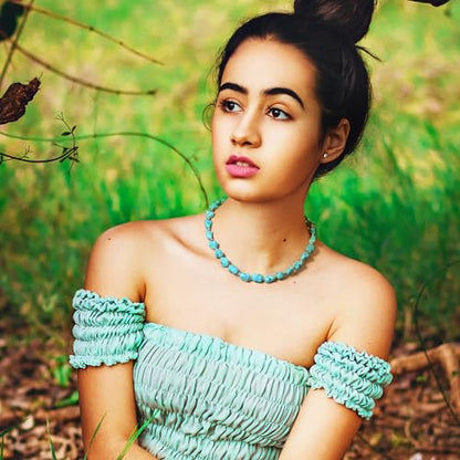 Aobei Pearl Gemstone Beaded Choker Necklace for Women Boho Turquoise/Cultured Freshwater Pearls/Garnet/Amazonite Jewelry - color: Q Green-blue Irregular Turquoise