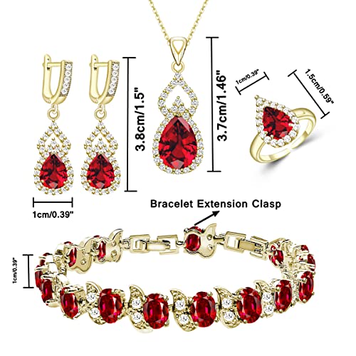 LMXXVJ Women Jewelry Set Platinum Plated Necklace Open Ring Earrings Bracelet Set,Birthday/Anniversary Mother’s Day Jewelry Gifts for Mom/Wife/Sister/Best Friend - color: Yellow Gold-Garnet