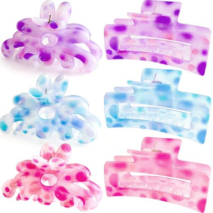 Hair Claw Clips for Thick/Thin Hair Claws 6PCS,3.34" Nonslip Big Cute Hair Clips Square Claw Clips,2.36" Medium Flower Hair Clips for Women/Girls,Hair Styling Accessories Gifts (showy) - color: showy