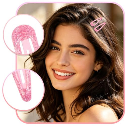 48 Pcs Cute Metal Snap Hair Clips, Non-Slip Barrettes for Women and Girls, Hair Accessories for Parties, School & Daily Use (pink) - color: pink