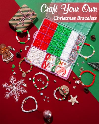 Goldwise Christmas Friendship Bracelet Kit-Christmas Clay Beads and White Letter Beads (A-Z) for Jewelry Making,Varieties of Charms for Bracelets, DIY Gifts - size: Christmas
