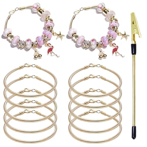 Exway 10 Pcs Snake Charm Bracelet Chain 7.0 Inch Gold Charm Bracelet Kit Snake Chain Bracelets Chain for Christmas DIY Women Jewelry Making Gifts - color: gold style A, size: 7.0in