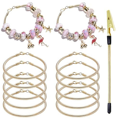 Exway 10 Pcs Snake Charm Bracelet Chain 7.5 Inch Gold Charm Bracelet Kit Snake Chain Bracelets Chain for Christmas DIY Women Jewelry Making Gifts - color: gold style A, size: 7.5in