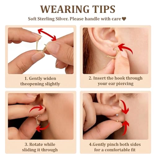 925 Sterling Silver 14K Gold Plated Huggie Half Hoop Earrings | Sleep-Friendly Poke-Free Hypoallergenic Stackable Earring Comfortable & All Day Wear - color: 3pack-White Gold
