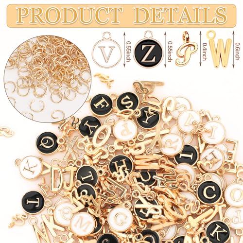 SANNIX 156Pcs/6 Sets Letter Charms, Letter Charms 3 Styles A-Z Initial Alphabet Metal Charms with 200Pcs Open Jump Rings for Bracelet Earrings Necklace, Jewelry Making, KC Gold - color: KC Gold White Black