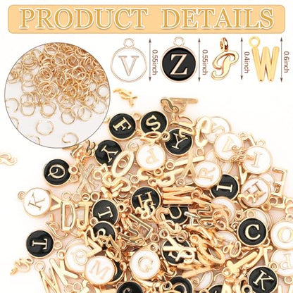SANNIX 156Pcs/6 Sets Letter Charms, Letter Charms 3 Styles A-Z Initial Alphabet Metal Charms with 200Pcs Open Jump Rings for Bracelet Earrings Necklace, Jewelry Making, KC Gold - color: KC Gold White Black