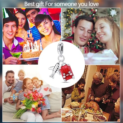 Pandach 925 Sterling Silver Charms for Bracelets and Necklaces Travel Round The World Beads Charms Relaxation Dangle Pendant,Jewelry Beads Gifts for Women - style: Red Luggage Charms