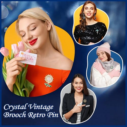 12 Pcs Women Brooches Bulk Vintage Rhinestone Pin Set - style: Flower