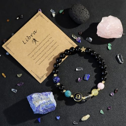 Zodiac Bracelets for Women 12 Constellations Healing Crystal Stone Beads Bracelet Birthday Zodiac Gifts Horoscope Spiritual Bracelet - color: Libra