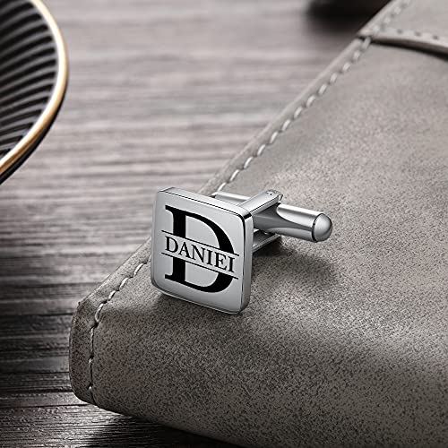Custom Cufflinks for Men - Personalized Gold Mens Cufflinks with Engraving Name & Initial Stainless Steel Cuff Links for Wedding Groom Businessman - color: Style 4