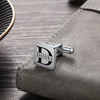 Custom Cufflinks for Men - Personalized Gold Mens Cufflinks with Engraving Name & Initial Stainless Steel Cuff Links for Wedding Groom Businessman - color: Style 4