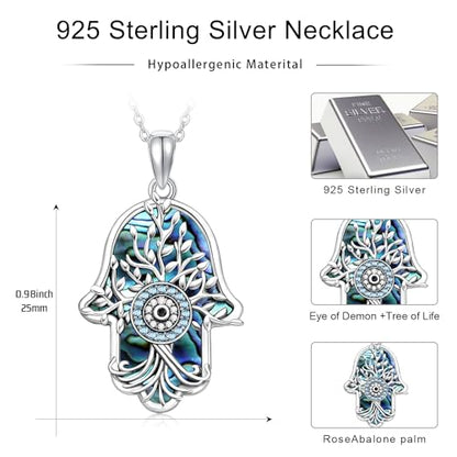 Hamsa Necklace 925 Sterling Silver Evil Eye/Lotus Flower/Star of David/Chai/Yin Yang Hamsa Hand Pendant Jewelry Hand of Fatima Gifts for Women - style: Evil Eye Hamsa