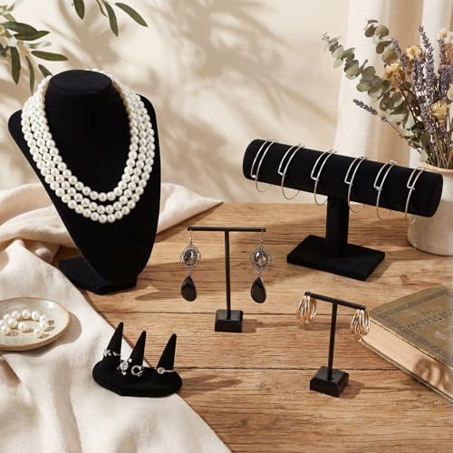 Novabright 5 Pcs Velvet Jewelry Display Set Necklace Bust Holder T Bar Bracelet Earring Holder Ring Finger Jewelry Display Stand