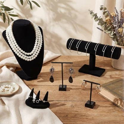 Novabright 5 Pcs Velvet Jewelry Display Set Necklace Bust Holder T Bar Bracelet Earring Holder Ring Finger Jewelry Display Stand