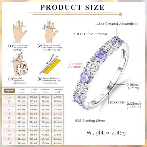 Birthstone Wedding Band Eternity Rings 925 Sterling Silver Rings Stackable Anniversary Engagement Rings Cubic Zirconia Inlaid Created Garnet/Amethyst/Sapphire Ring 7 Stone Ring, Size 6 to 10 - color: Alexandrite & 5A CZ