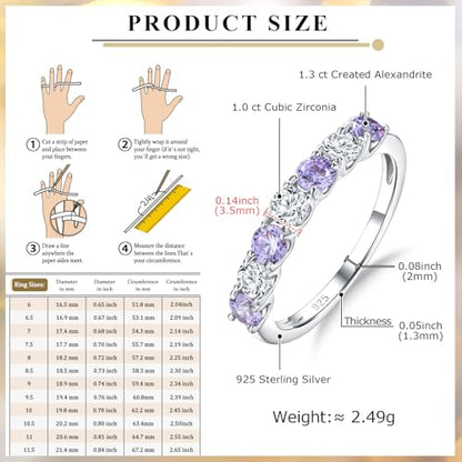 Birthstone Wedding Band Eternity Rings 925 Sterling Silver Rings Stackable Anniversary Engagement Rings Cubic Zirconia Inlaid Created Garnet/Amethyst/Sapphire Ring 7 Stone Ring, Size 6 to 10 - color: Alexandrite & 5A CZ