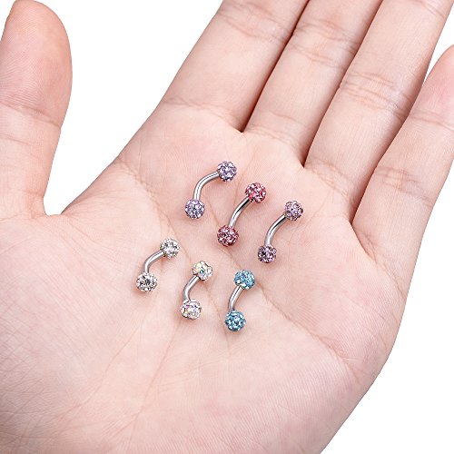6-8-12PCS 14G 6-10mm Short Bar Tiny Heart Butterfly Evil Eye Devil Heart Snake Skull CZ Skull hand with Gem ball Stainless Steel Belly Button Rings Navel Rings for Women Barbell Eyebrow Body Piercing Jewelry - color: C:6pcs,Clay Ball